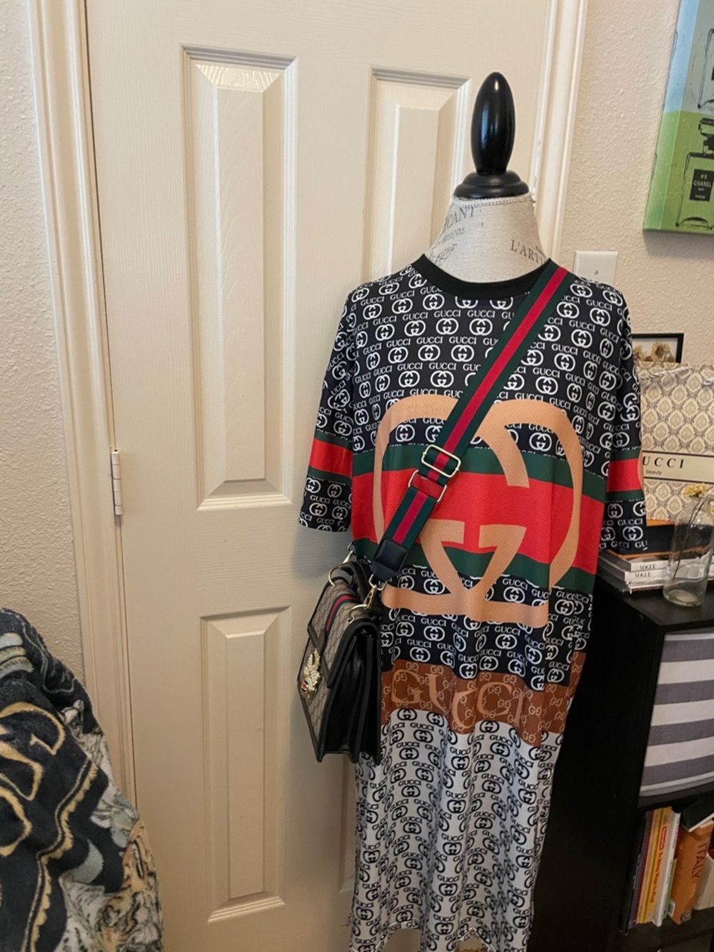 Multicolor Logo Tee Dress with Red & Green Stripe. Closet clearout no returns.